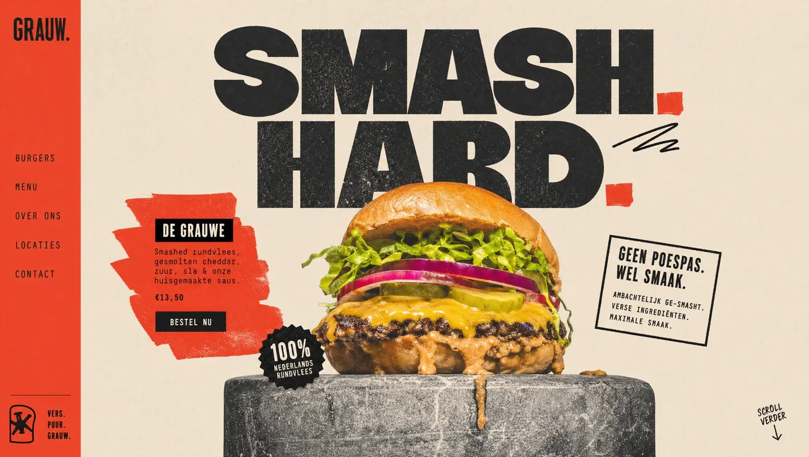Websiteontwerp door Winq voor Grauw · smash burgers