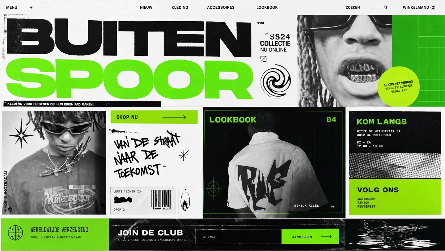 Websiteontwerp door Winq voor Buitenspoor, streetwear-merk