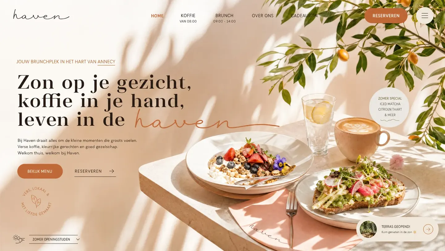 Websiteontwerp door Winq voor Haven, brunchcafé