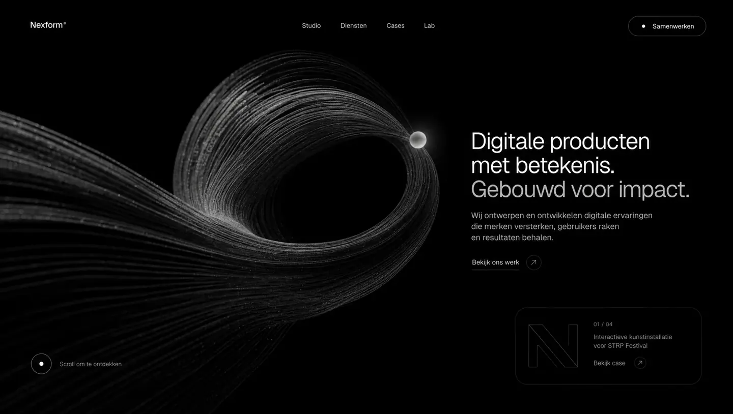 Websiteontwerp door Winq voor Nexform, digital studio