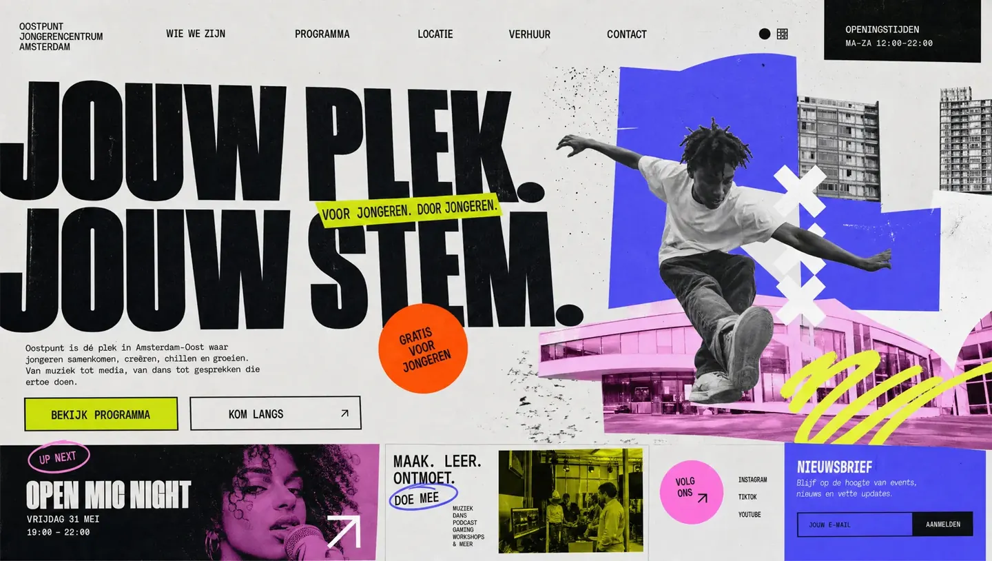 Websiteontwerp door Winq voor Oostpunt Jongerencentrum