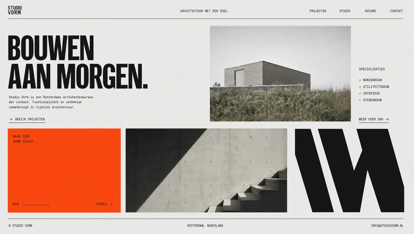 Websiteontwerp door Winq voor Studio Vorm, architectenbureau