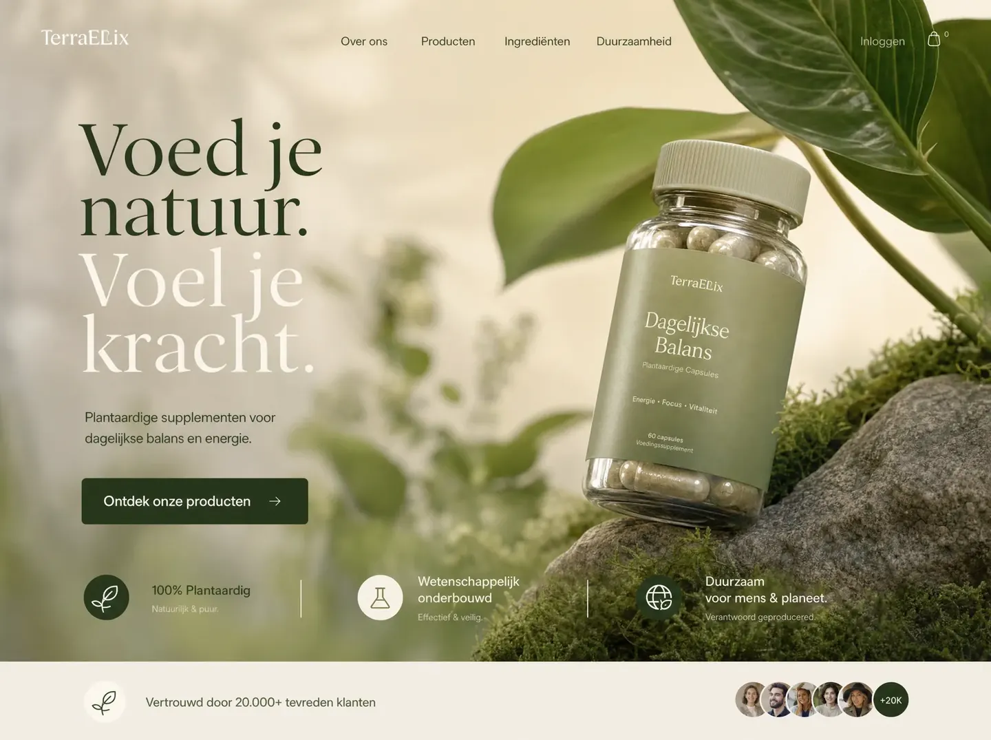 Websiteontwerp door Winq voor TerraElix, plantaardige supplementen